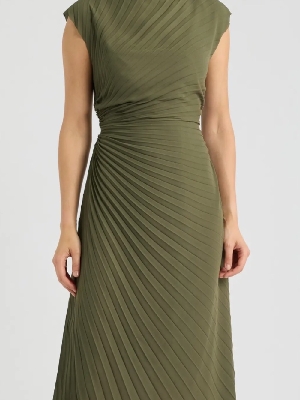 AllSaints Olive Green Pleated Maxi Dress